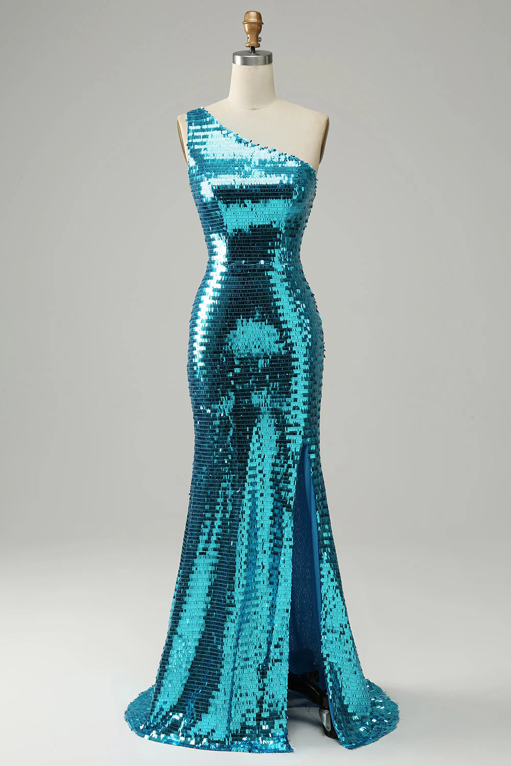 Wardrobe Refresh Amzcw Sparkly Blue Sequins One Shoulder Long Prom Dress with Slit prom dresses with long sleeves