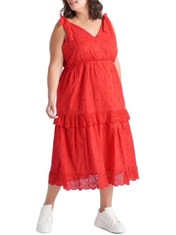 Winter Warm - Up Sale Plus Womens Cotton Eyelet Midi Dress