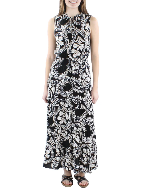 Elegant Style Womens Sleeveless Printed Midi Dress