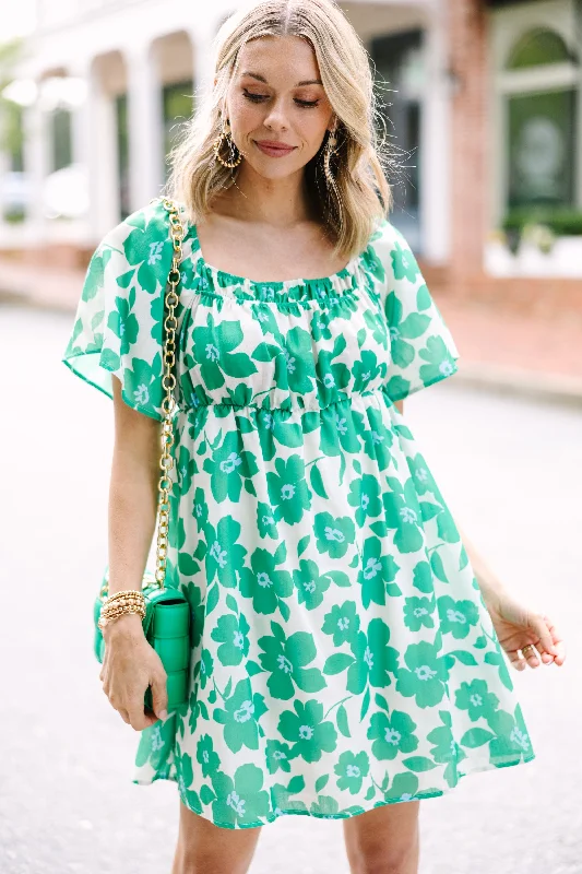 Holiday Sale All About It Green Floral Babydoll Dress