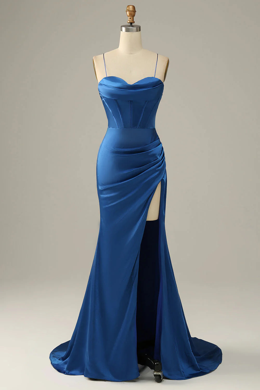 Seasonal Sale Amzcw Royal Blue Mermaid Spaghetti Straps Long Prom Dress With Slit prom dresses with long sleeves