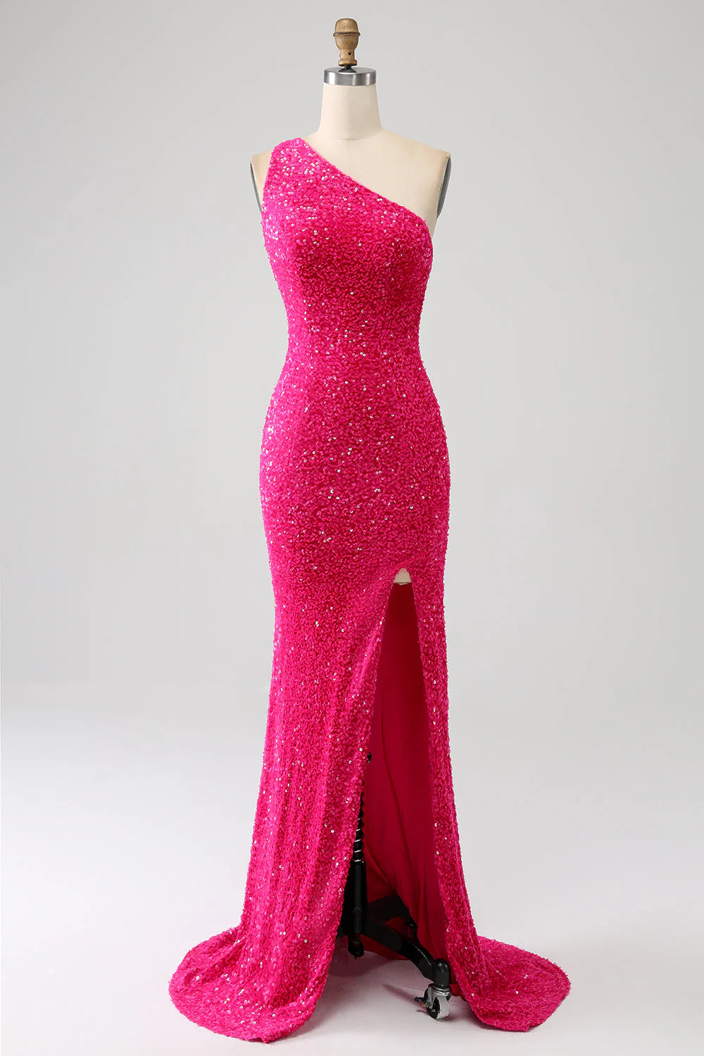 Trend Alert Amzcw Sparkly Fuchsia Mermaid One Shoulder Sequins Prom Dress with Slit long sleeve long dresses prom