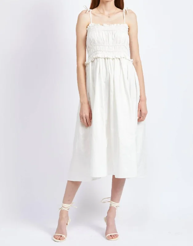 Update With Cottagecore Styles Cotton Poplin Midi Dress In Off White