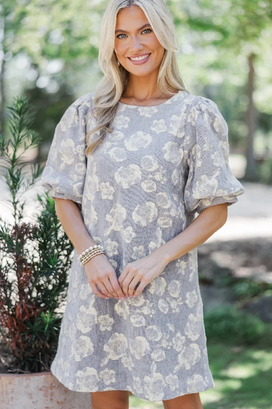 Latest Fashion Know What You Want Gray Floral Dress