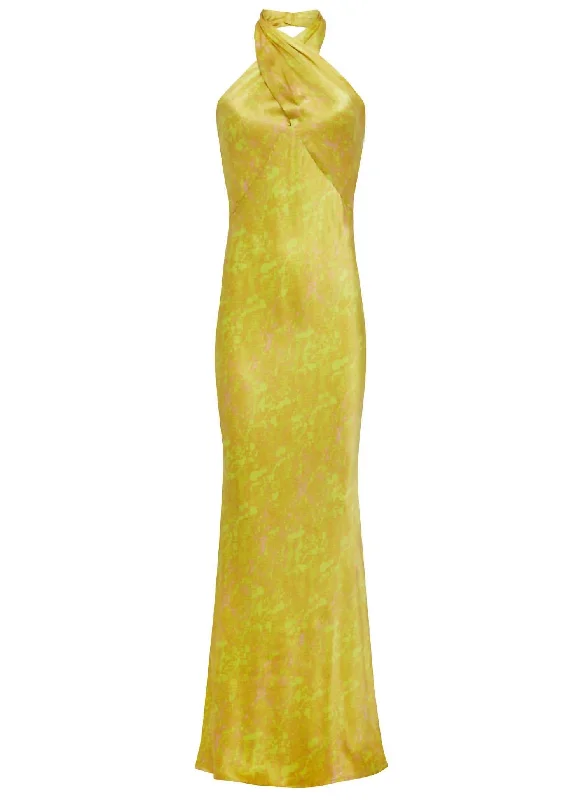 Hot Trends Estee Twist Maxi Dress In Lemon Yellow Python