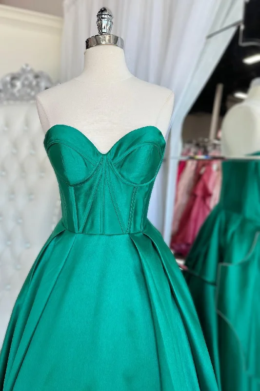 Save Big Sweetheart Green Satin A-line Long Formal Gown