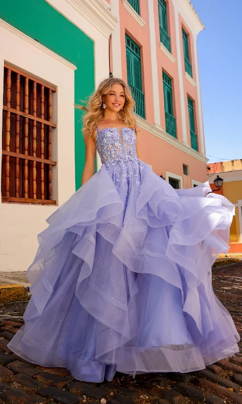 Fashion For Every Occasion Lace-Up Long Tiered Prom Ball Gown H1351