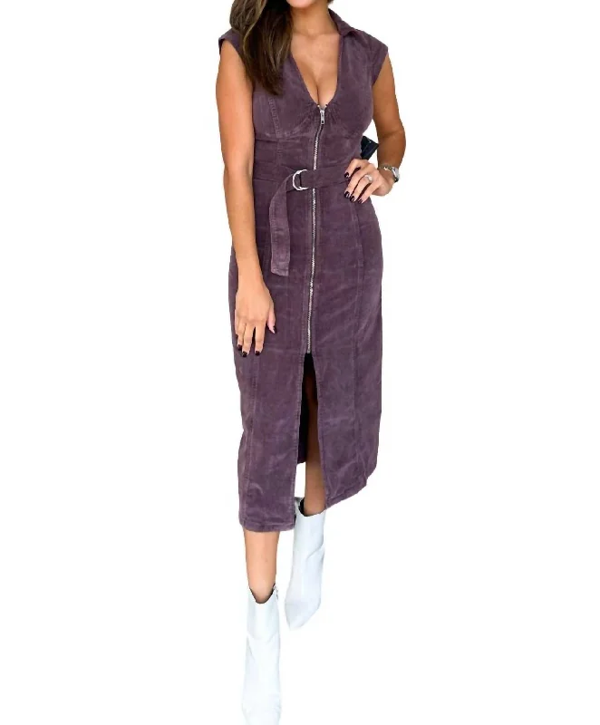 Huge Savings On Parisian Styles Corduroy Midi Dress In Plum