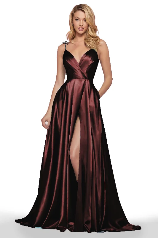 Style Upgrade 12 - ssb burgundy satin shoulder tie gown