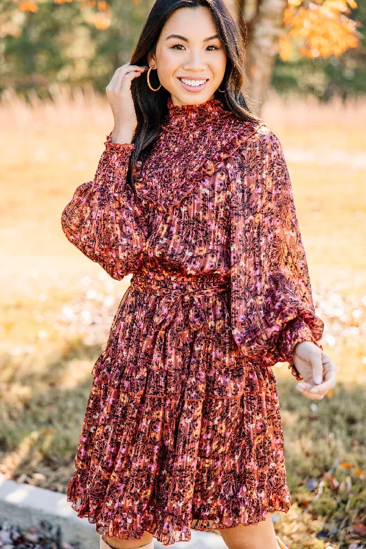 Fashion Forward Reach Your Potential Wine Red Floral Dress