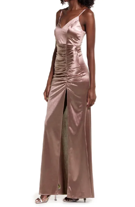 Fashionista Favorites L - emerald sundae pink ruched satin gown