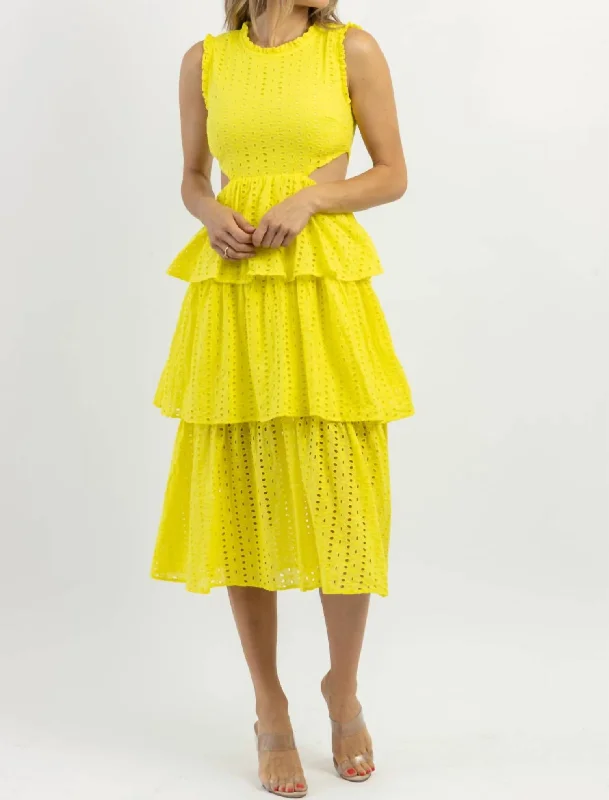 Clearance Event Eyelet Midi Dress In Little Palm Lime