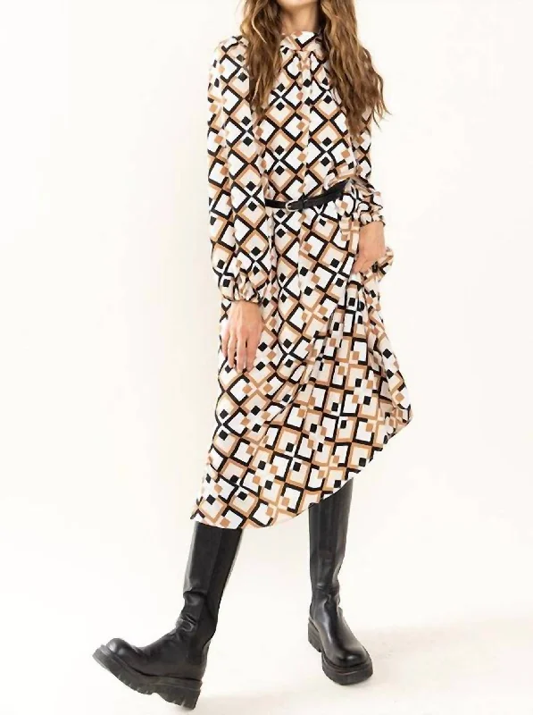 Spring Fashion Gia Printed Midi Dress In Geometric Print