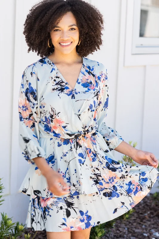 Anniversary Sale Influenced By Florals Sage Green Floral 3/4 Sleeve Dress