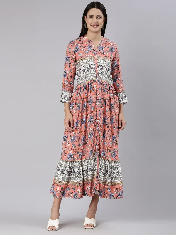 Holiday Sale Neeru's Coral Straight Casual Floral Dress