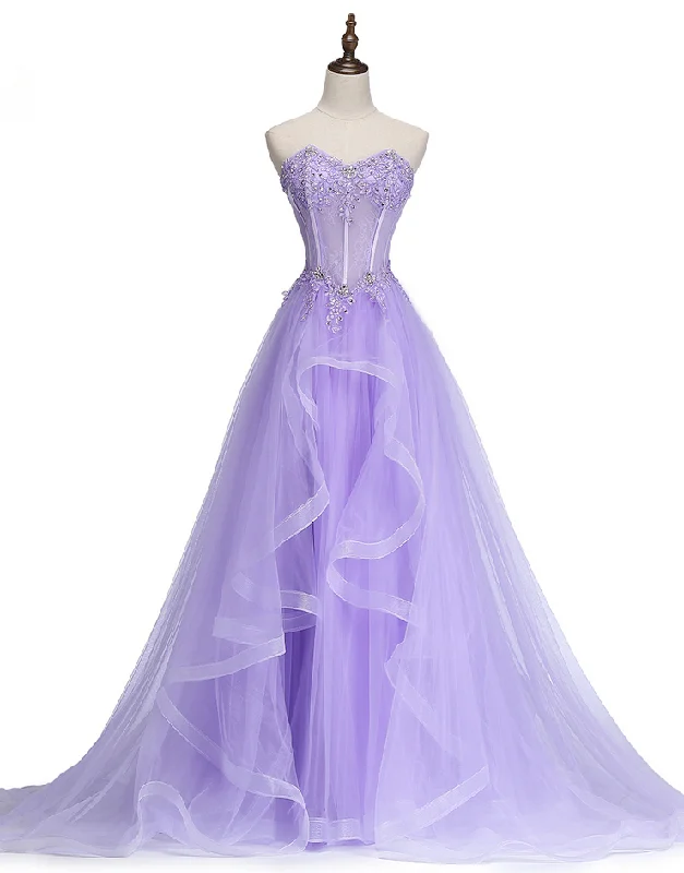 Limited Quantities New Sweet Banquet Light Purple Lace Long Evening Dress The Bride Elegant Strapless A-line Prom Formal Party Gown Y1845