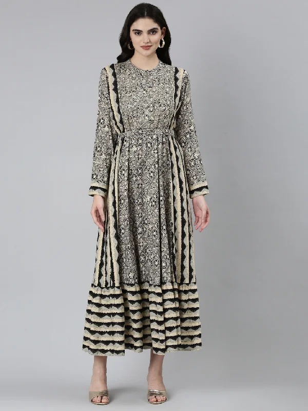 Fashion Sale Neeru's Grey Straight Casual Floral Dresses