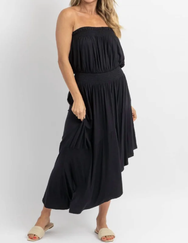 Feminine Soft - Hued Styles Ayanna Asymmetric Tube Midi Dress In Black