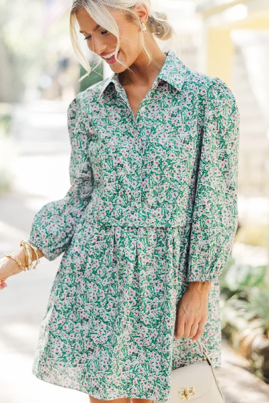 Seasonal Trends Thinking Of You Green Floral Shirt Dress