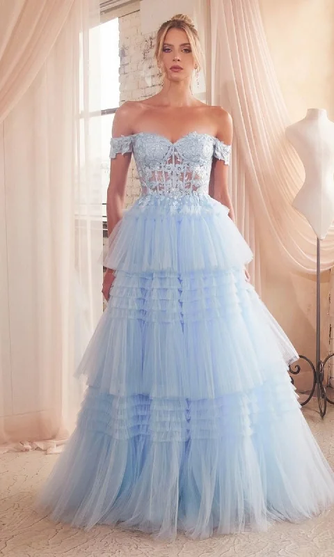 Limited Quantities Lace-Bodice Long Ruffled Prom Ball Gown 9315