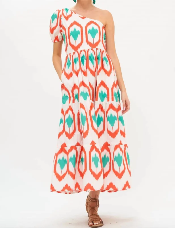 Day-To-Night Styles One Shoulder Maxi Dress In Coral Odisha