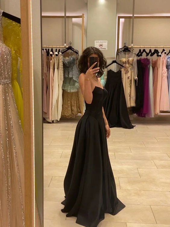 Anniversary Sale Black A-line Prom Dress,Black Senior Prom Gown Y6130