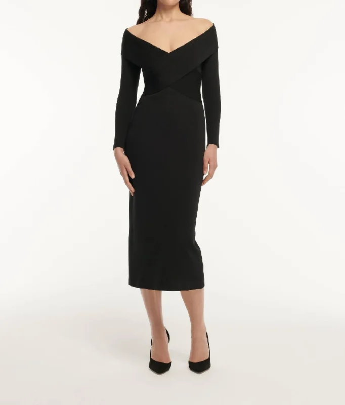 Celebrate With Big Savings Long Sleeve Flat Knit Midi Dress In Black