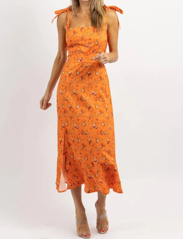 Wardrobe Update Last Dance Tie Strap Midi Dress In Orange