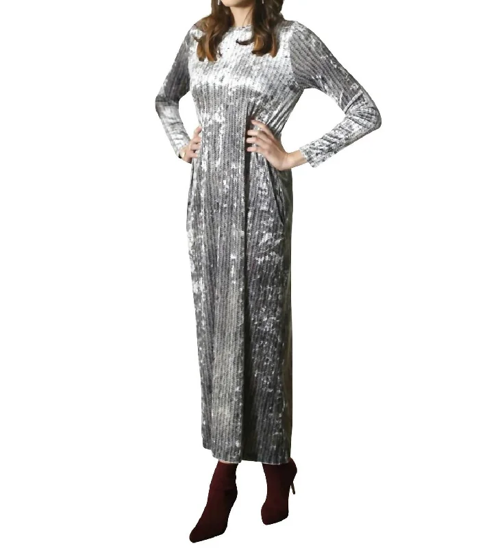 Summer Splash Sale Velour Maxi Dress In Silver