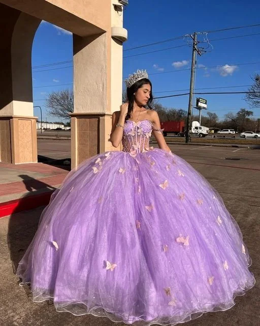 Trend Alert Glamorous Purple Tulle Princess Dress With Butterflies,Ball Gown,Sweet 16 Dress  Y5463