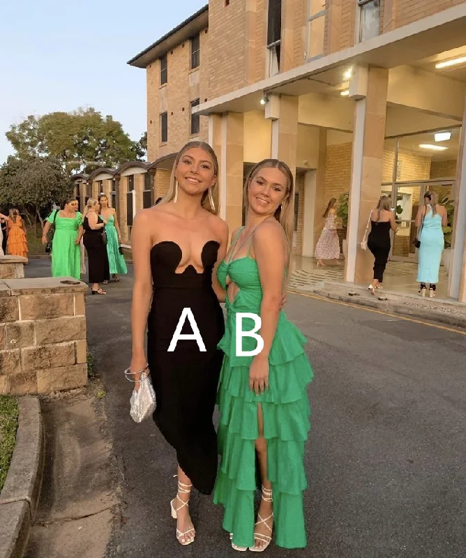 Seasonal Fashion Charming Green A-line Tiered Prom Dress,Green Formal Gown Y5484