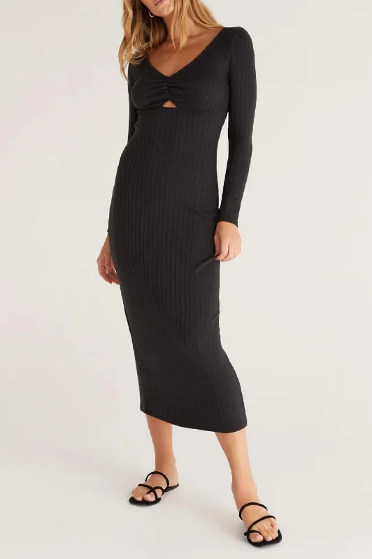 Exclusive Sale Orla Rib Midi Dress In Black