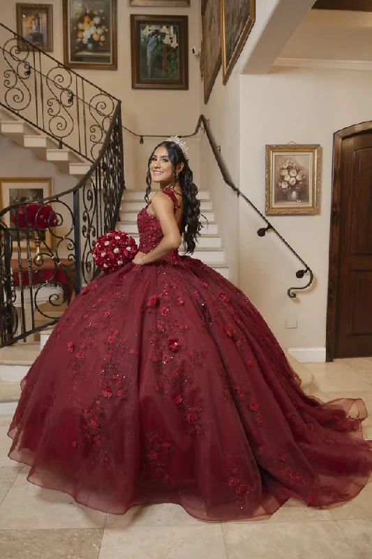 Elegant Style Luxurious Burgundy 3D Flowers Ball Gown,Sweet 16 Dress,Quinceanera Dress Y5320