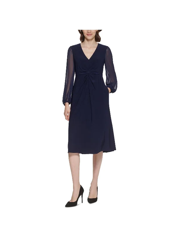 Mid - Week Surprise Petites Womens Chiffon Puff Sleeve Midi Dress