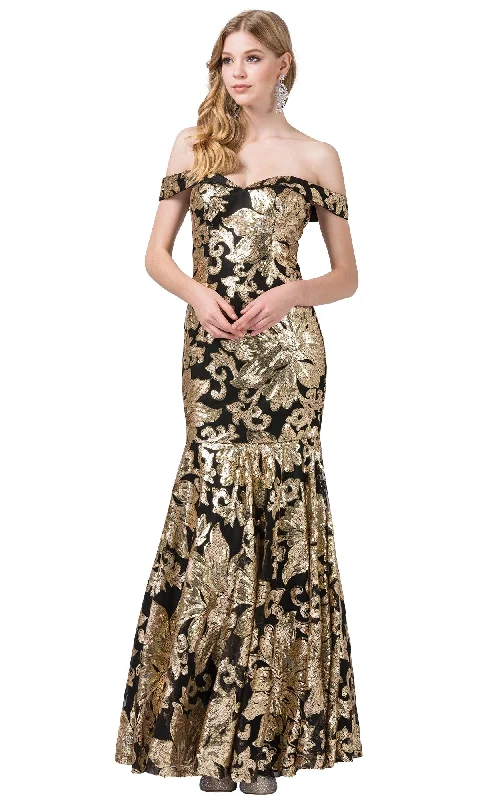 Season Sale Sequin-Print Off-the-Shoulder Long Formal Gown