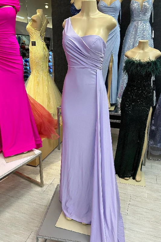 Great Prices On Feminine Styles Lilac Mermaid One Shoulder Pleated Satin Long Btidesmaid Dress