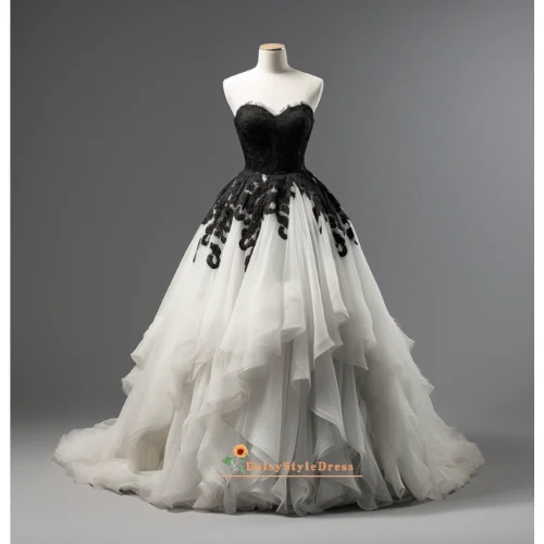 Spring Fashion Ball Gown Black and White Wedding Dress