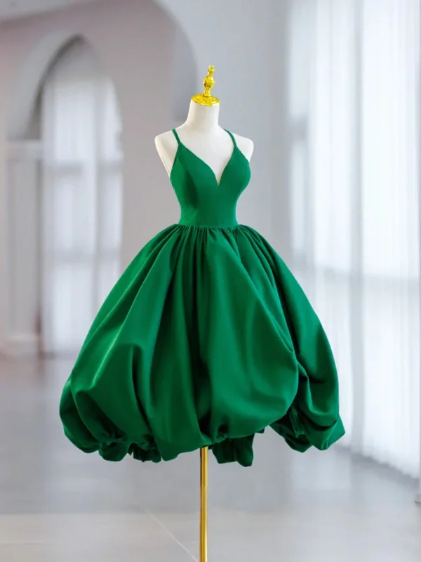 Summer Essentials V Neck Green Satin Short Prom Dresses, V Neck Green Homecoming Dresses, Short Green Formal Evening Dresses SP2727