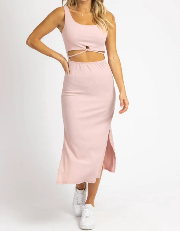 Seasonal Sale Ribbed Cutout Midi Dress In Baby Pink