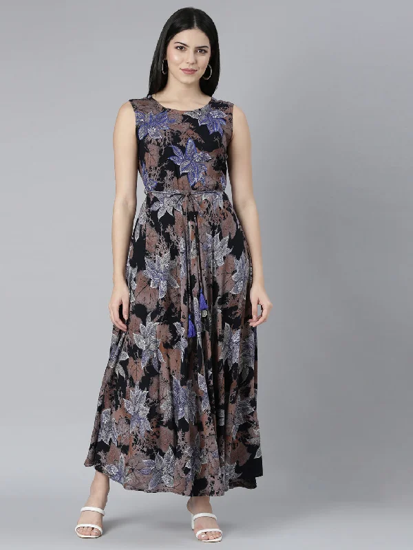 Trend Alert Neerus Blue Casual Floral Fit and Flare Dresses