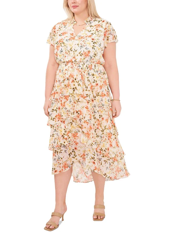 Big Savings On Rustic Countryside Styles Plus Womens Ruffled Chiffon Midi Dress