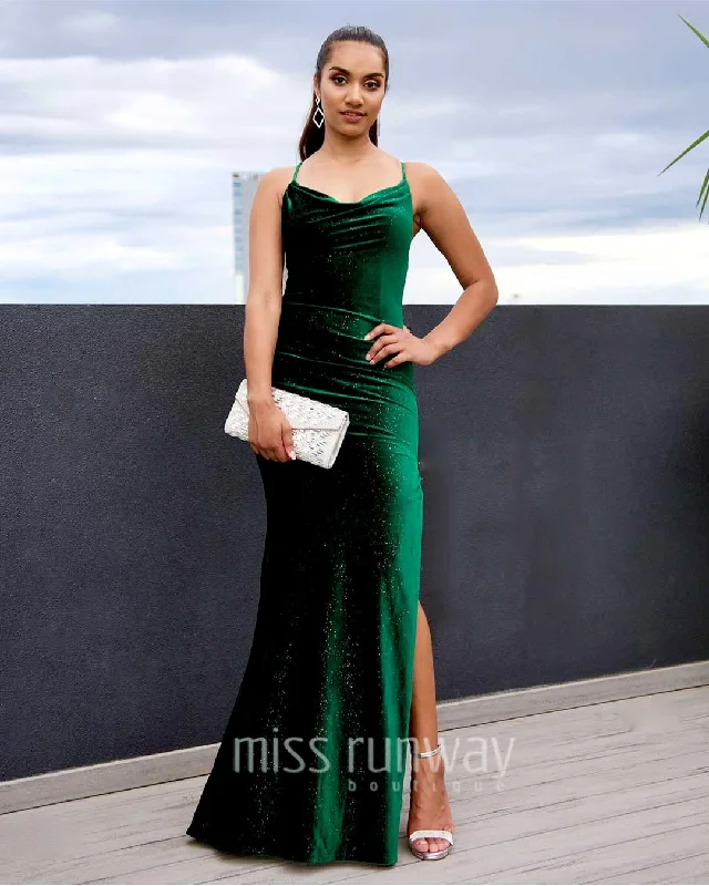 Stylish Looks Cherise  Sparkle Velvet Gown - Emerald