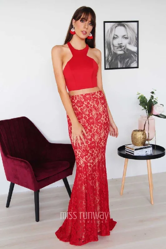 End Of Season Sale Tyra Two Piece Lace Gown - Red