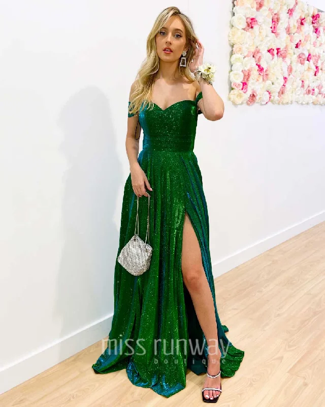 Big Savings Victoria Glitter Gown - Emerald Green