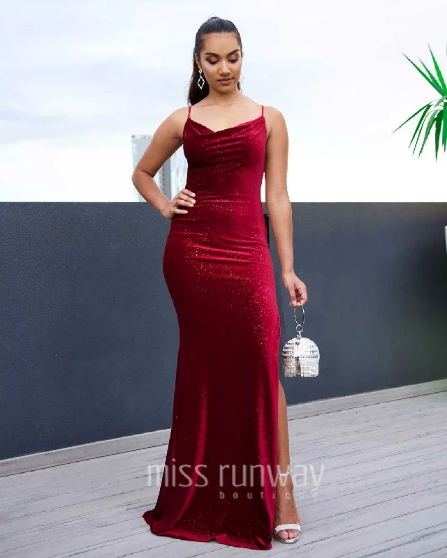 Trend Alert Cherise  Sparkle Velvet Gown - Wine